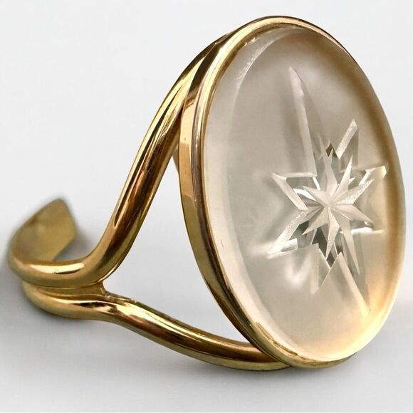 GOLD CUFF BRACELET WITH LARGE ETCHED STAR GLASS CENTER – SMALL WRIST FIT - Picture 1 of 17